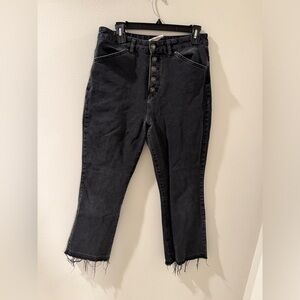 We The Free Women's High-Waisted Black Button-Fly Jeans with Frayed Hem, Size 31